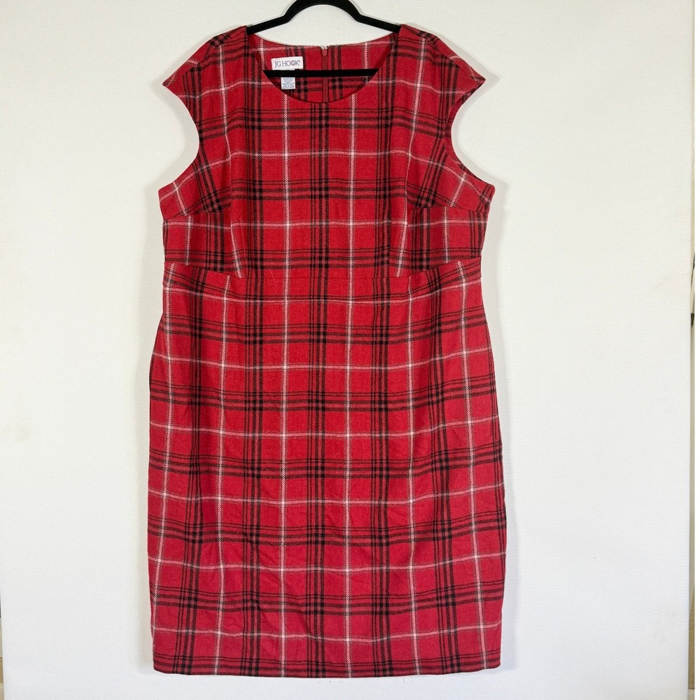 JG Hook 22W Dress Red Plaid Womens Wool Blend Holiday‎ Preppy Tartan Timeless